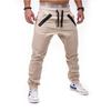 Male Casual Fashion Pants Pocket Zip Design Solid Color Retro Style Soft Jogger Drawstring Elastic Waist Trousers