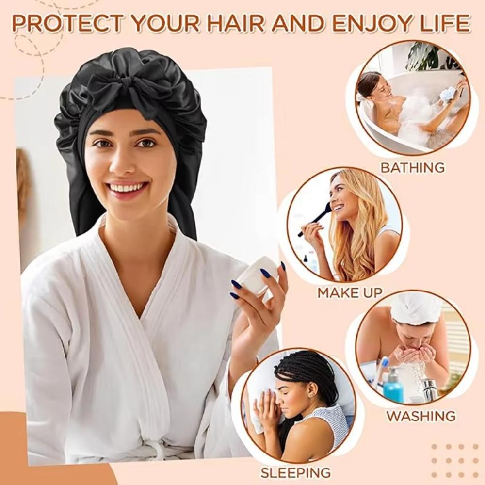 Silky Satin Sleep Bonnet Extra Large Sauna  Shower Caps Solid Color Women Long Sleep Cap