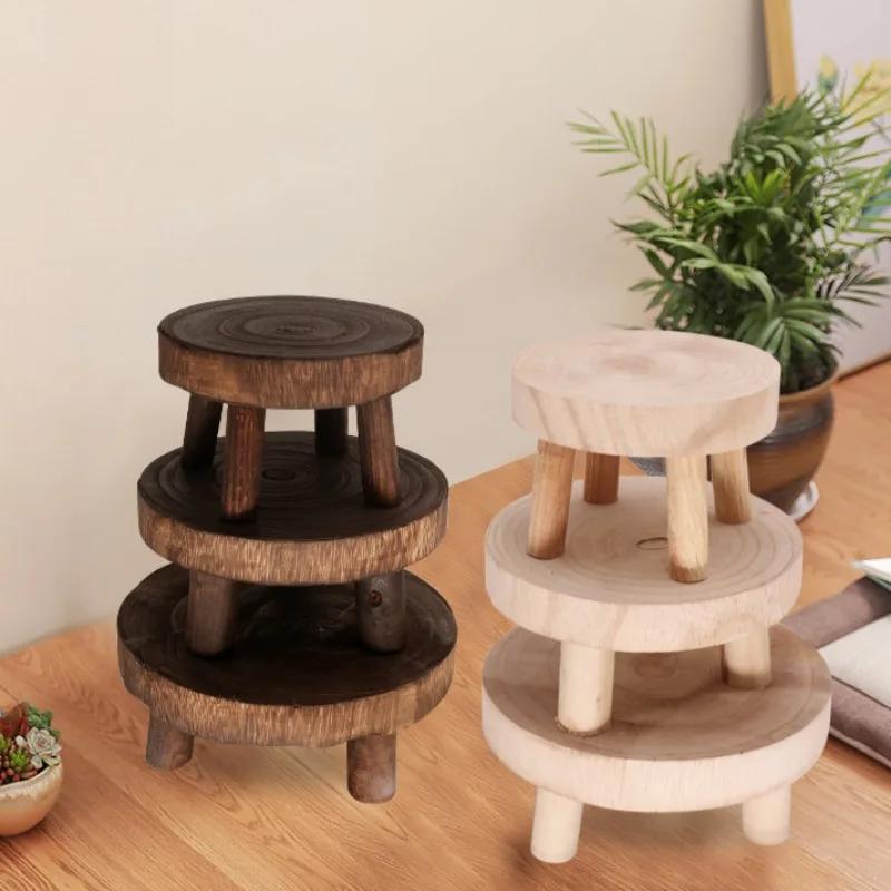 Wooden Plant Stand Flower Pot Base Holder Stool Indoor Outdoor Garden Succulent Pots Tray Flower Display Plant Stand SmallStool