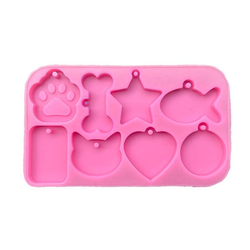 Glossy for Cat/Bone/Fish/Round Tag Keychain Silicone Epoxy Resin Mold DIY Keychain Pendant Jewelry for Anniversary Gift