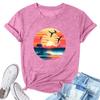 Women's Fashion Printed Casual Pleated Round Short Sleeve T-Shirt Top
