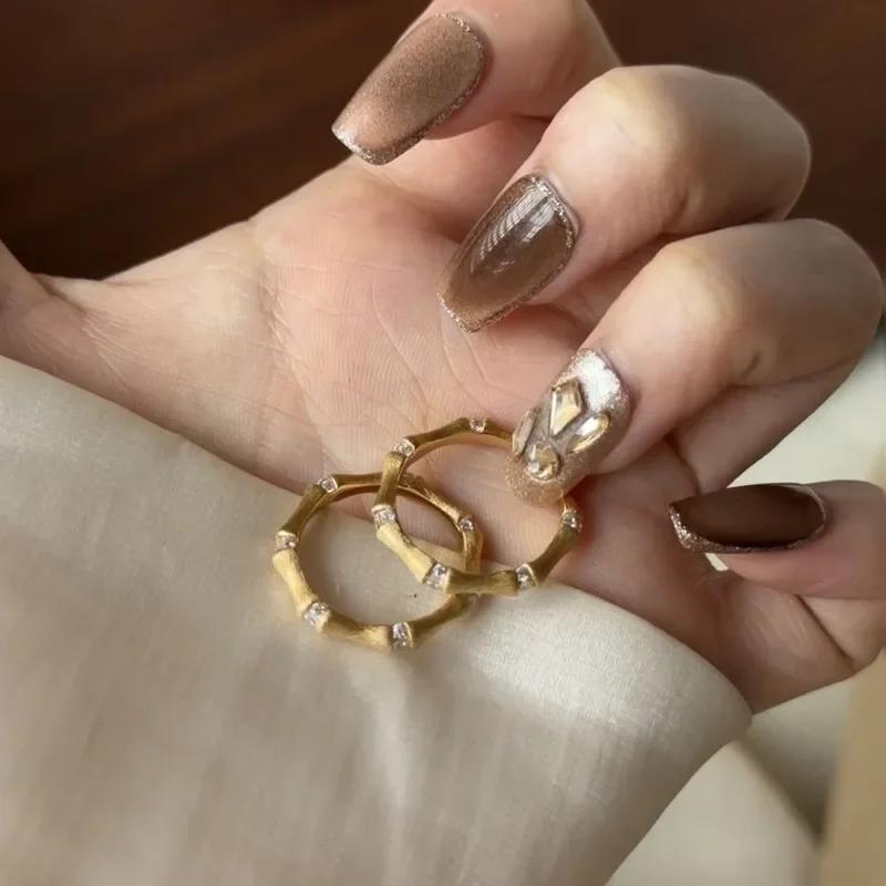 Высококачественные изделия из проволоки для волочения, новинка, кольца из бамбука с бриллиантами для женщин, простое легкое роскошное кольцо, пара, изящные ювелирные украшения