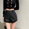 Spicy Girl High Waist Patchwork Slimming PU Leather Shorts - Autumn/Winter Style