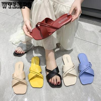 Весенние и летние женские крестообразные сандалии на плоской подошве с дышащей подошвой, женские тапочки больших размеров