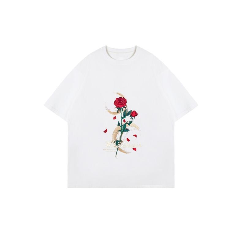 Футболка оверсайз черная с принтом розы и луны, с любым текстом, повседневная уличная мода, топ для женщин, летняя одежда