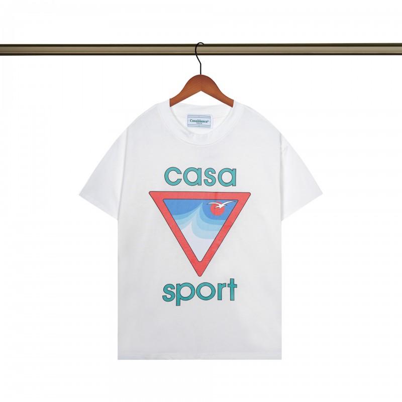 Casablanca Short Sleeve T-Shirt Couples Round Neck Loose Fit Cotton Casual Daily Wear