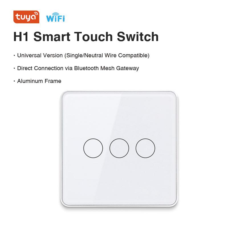 Tuya WiFi Smart Touch Light Switch 4 Gang Aluminum Frame Universal Single/Neutral Wire Mesh Wall Switch