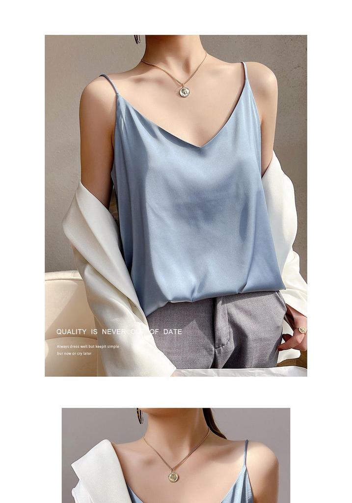 Women's V-neck Ice Silk Camisole Vest - Short Summer Outerwear & Innerwear 2025