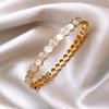 Women's 18K Gold Rhinestone & Shell Titanium Steel Bangle - Luxury Hollow Out Design
