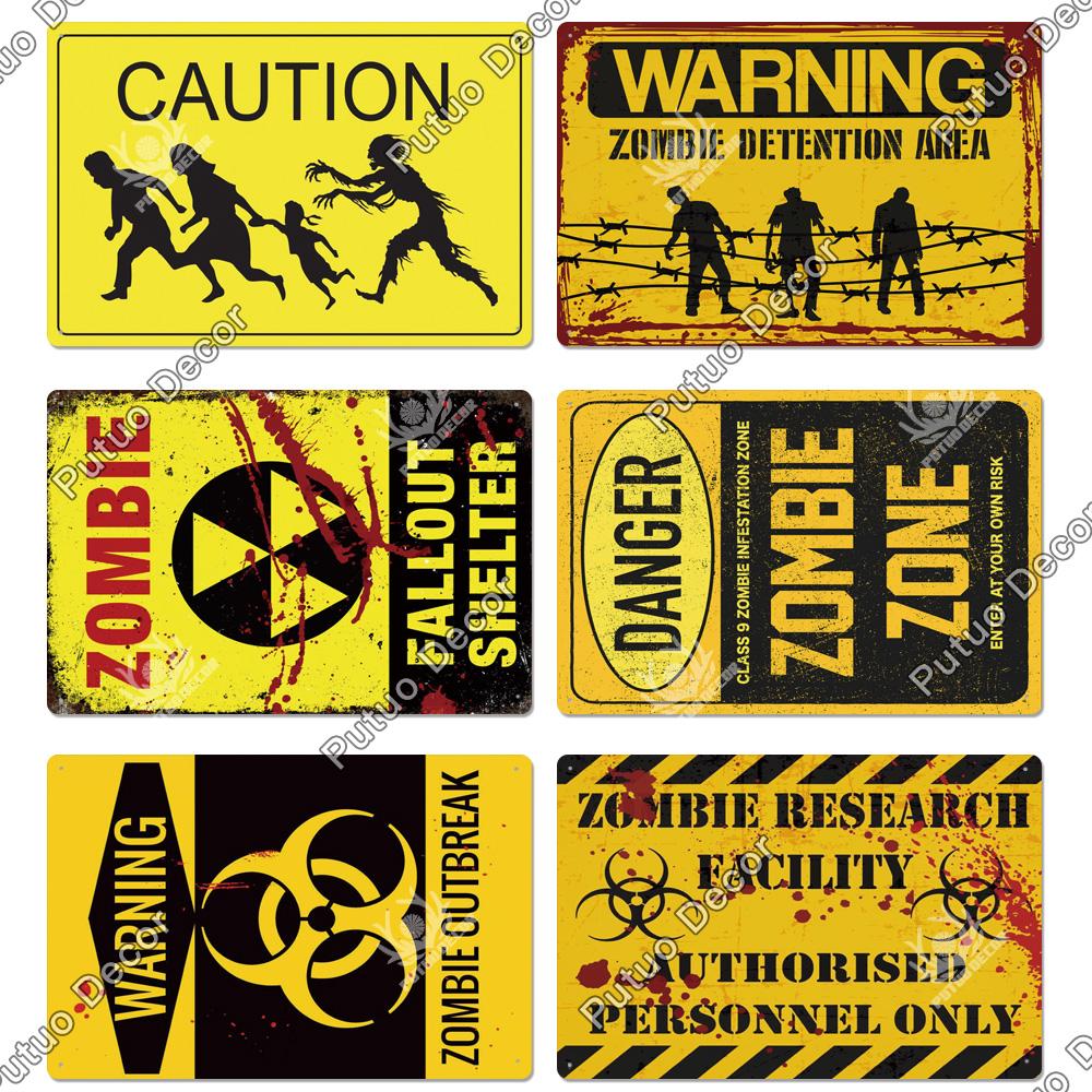 Mfoever Tin Decor Zombie Vintage Tin Sign Plaque Metal Plate Retro Posters Wall Decor for Bar Pub Club Man Cave Art Painting