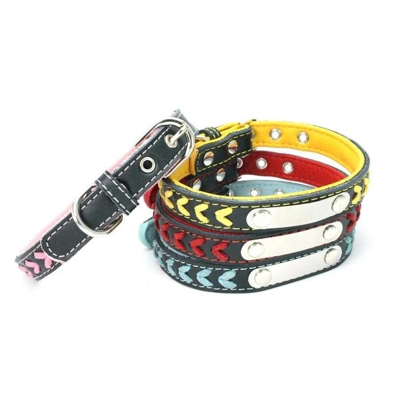 Personalized Engraved Puppy Pet Cat Puppy Braided Dog Collar Personalized Leather Collars With Namep