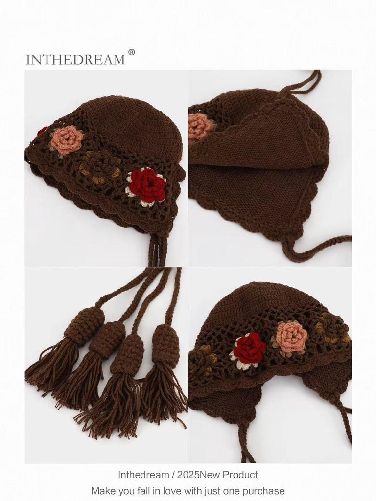 Этнический стиль Ретро Вязаная Шерстяная Шапка Бини с Кисточками