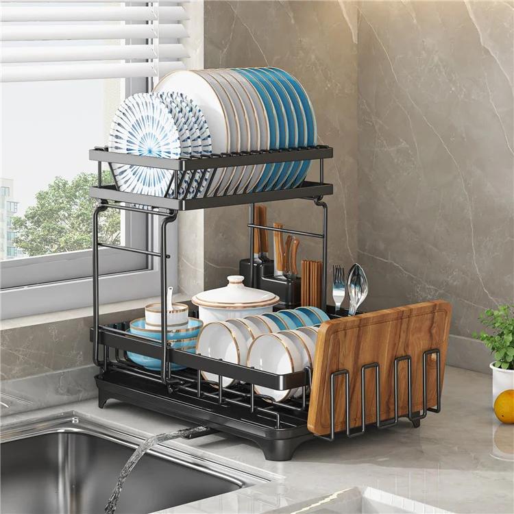 006-WDJ-6937B-WH Полка для сушки посуды с выдвижным сливным носиком, держатель кухонной столешницы для мисок, столовых приборов, вилки