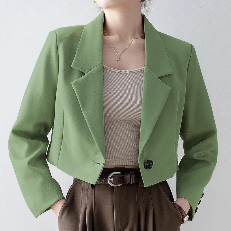 Women S Beige Short Loose Fit Casual Blazer Jacket