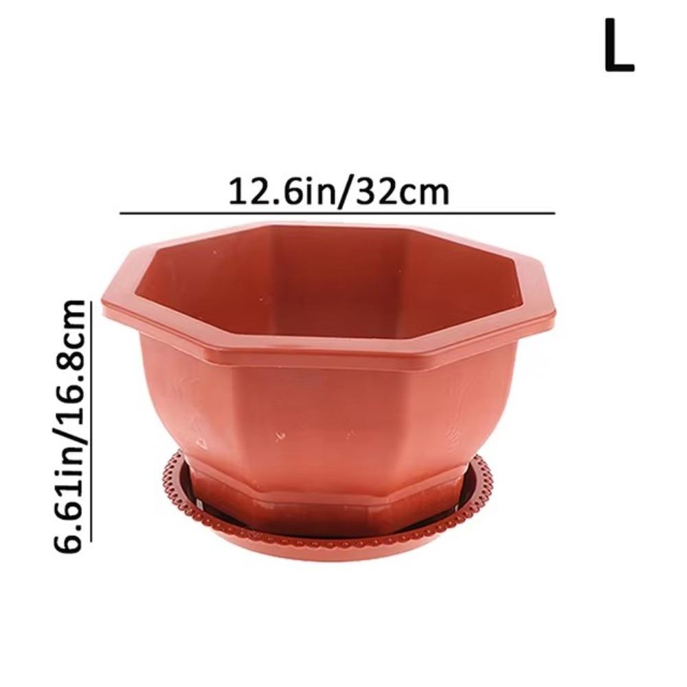 Modern Plastic Flower Pots Octangle with Tray Balcony Plant Pot Plant Growth Container Home Garden Decoration