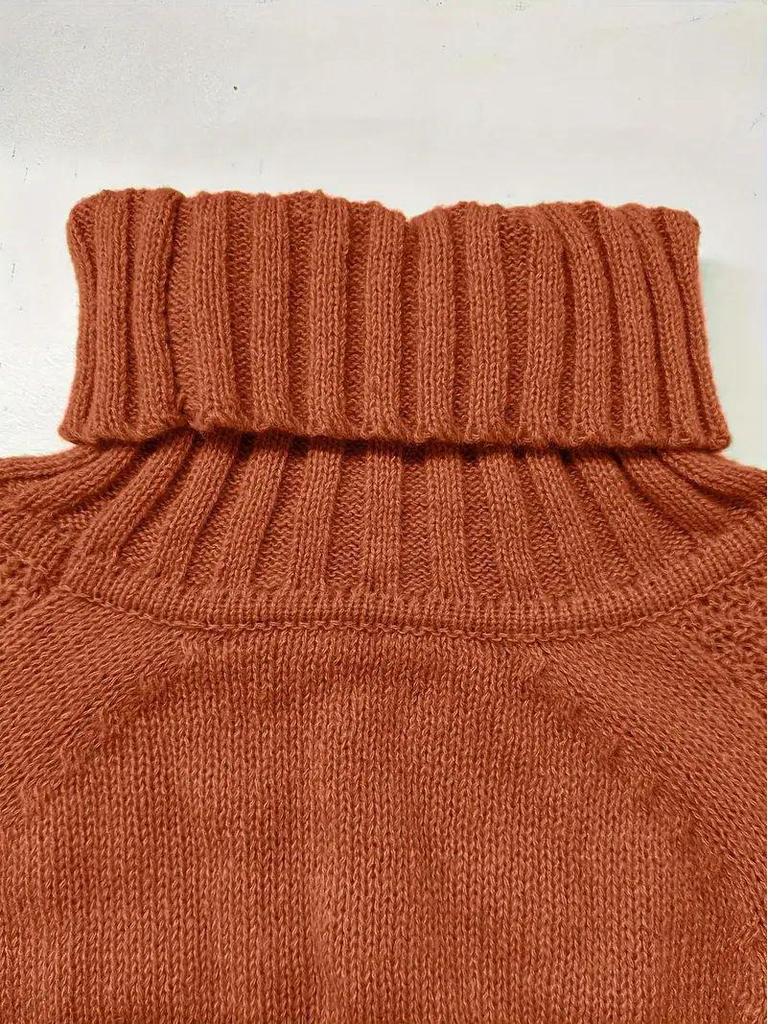 Solid Color High Neck Raglan Sweater - Loose Fit, Casual Long Sleeve Pullover