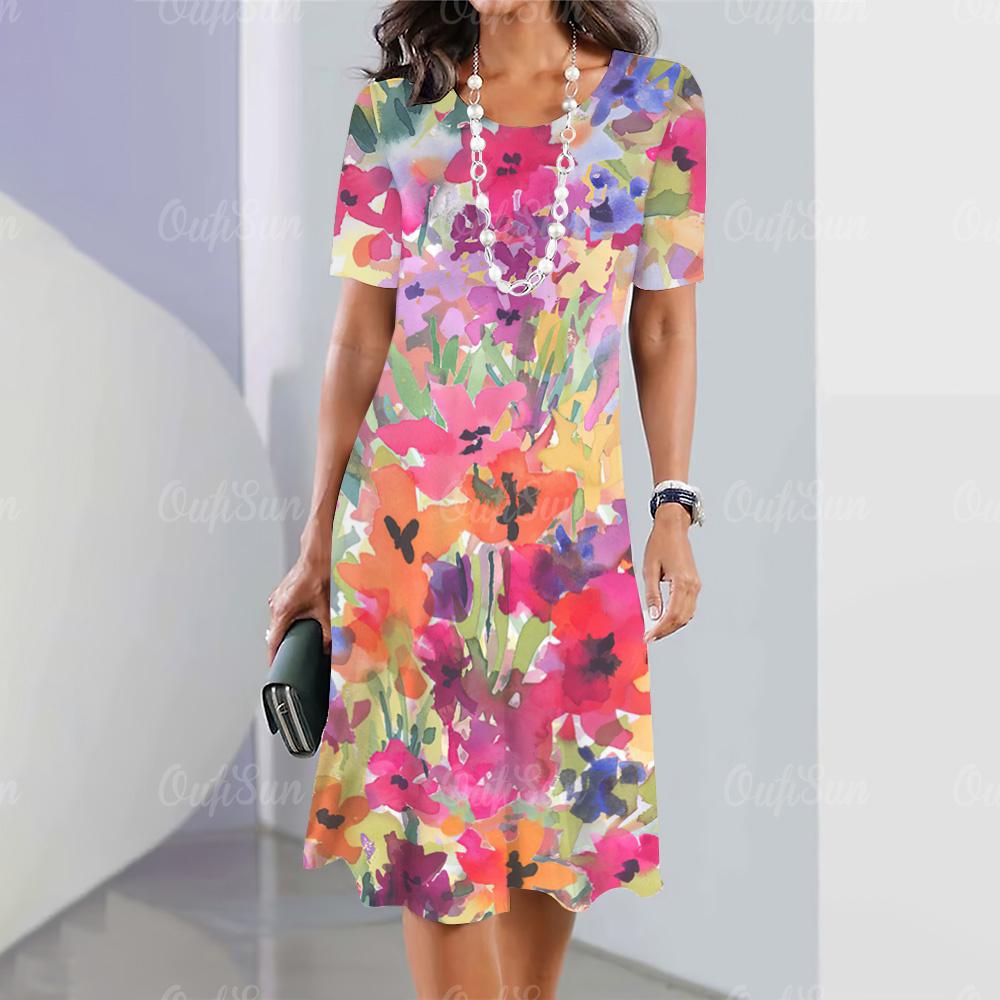 Модные новые женские платья с цветочным принтом 3D, летнее элегантное платье с коротким рукавом, женская одежда больших размеров