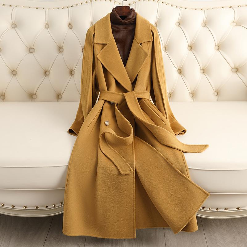 Double-sided Cashmere Coat Women's Medium and Long Autumn and Winter New Woolen Solid Color Double-sided Woolen Coat