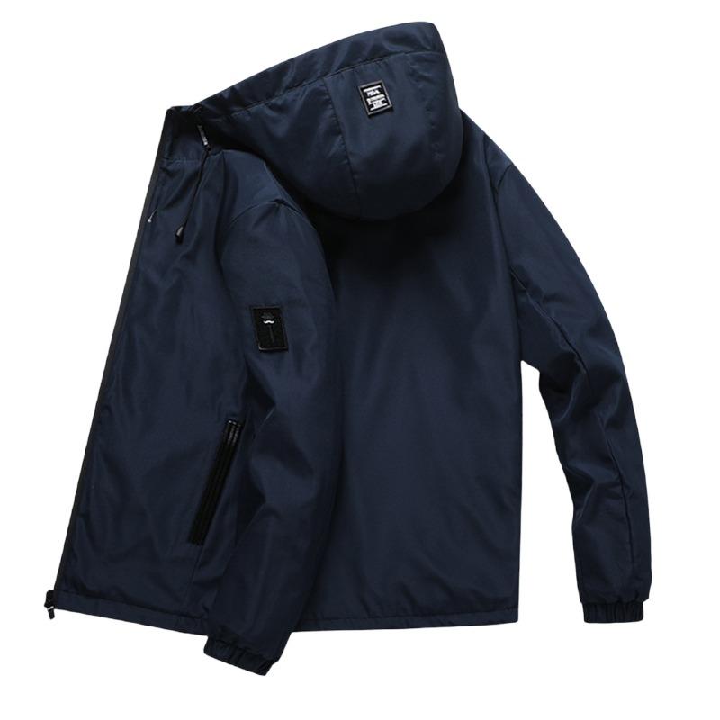 Men S Casual Hooded Jacket Long Sleeve Solid Color Multi Pocket