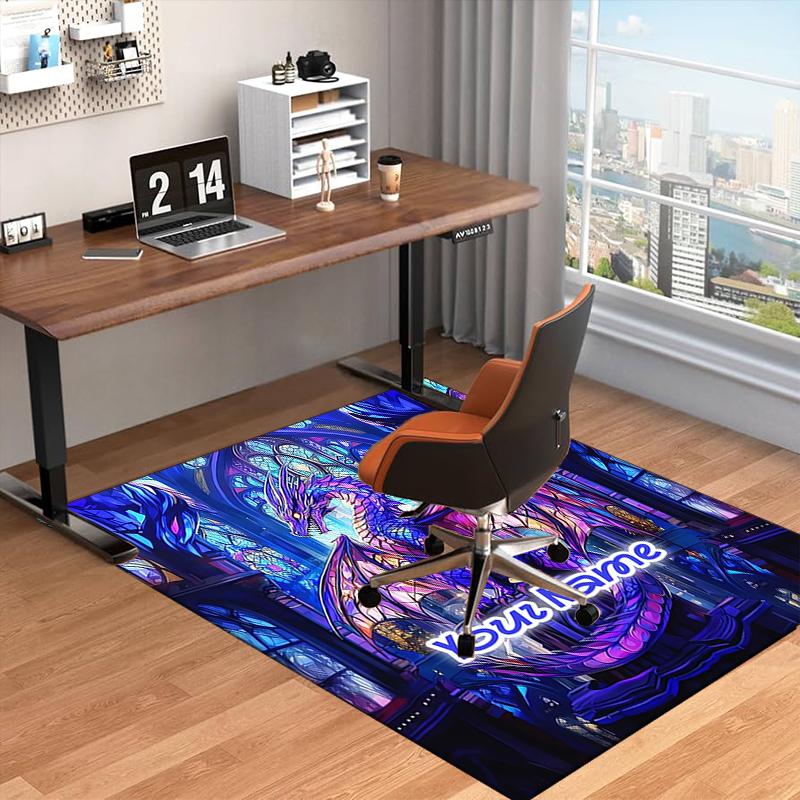 1PC Custom Name "Dragon Castle Fantasy" Theme Floor Mat Ideal for Living Room, Game Rooms, Office, Bedroom, Floor Mat Playful Design