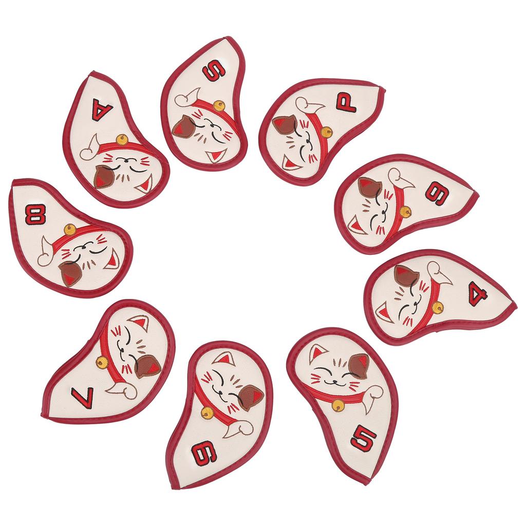 9 шт. Чехол для утюга для гольфа, прочный, из искусственной кожи, чехол для головы утюга для гольфа, вышитый кот Фортуна