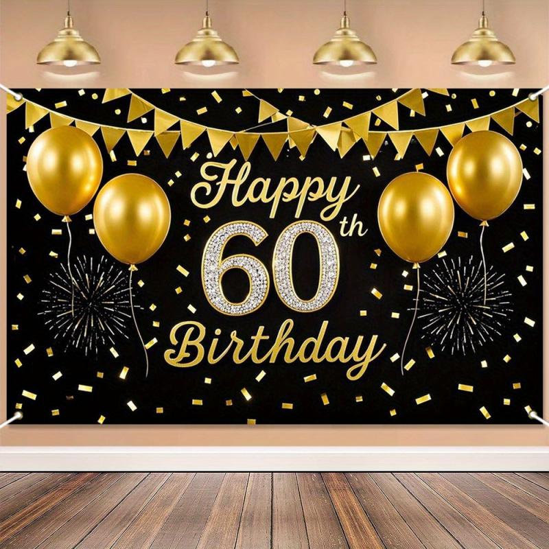Elegant Black and Gold 60th Birthday Banner - Sparkling Anniversary Party & Photo Booth Decoration, wsj