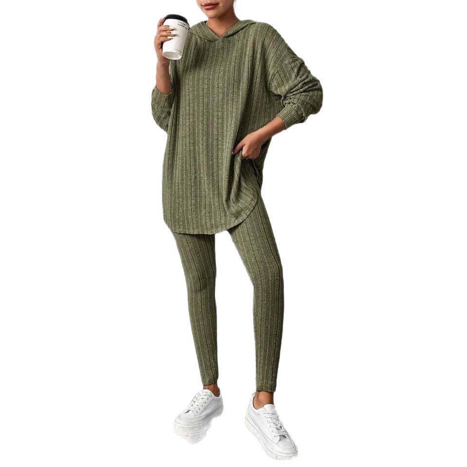 Женский трикотажный костюм на осень и зиму 2025 года, свободный, с капюшоном, с длинными рукавами, повседневные брюки
