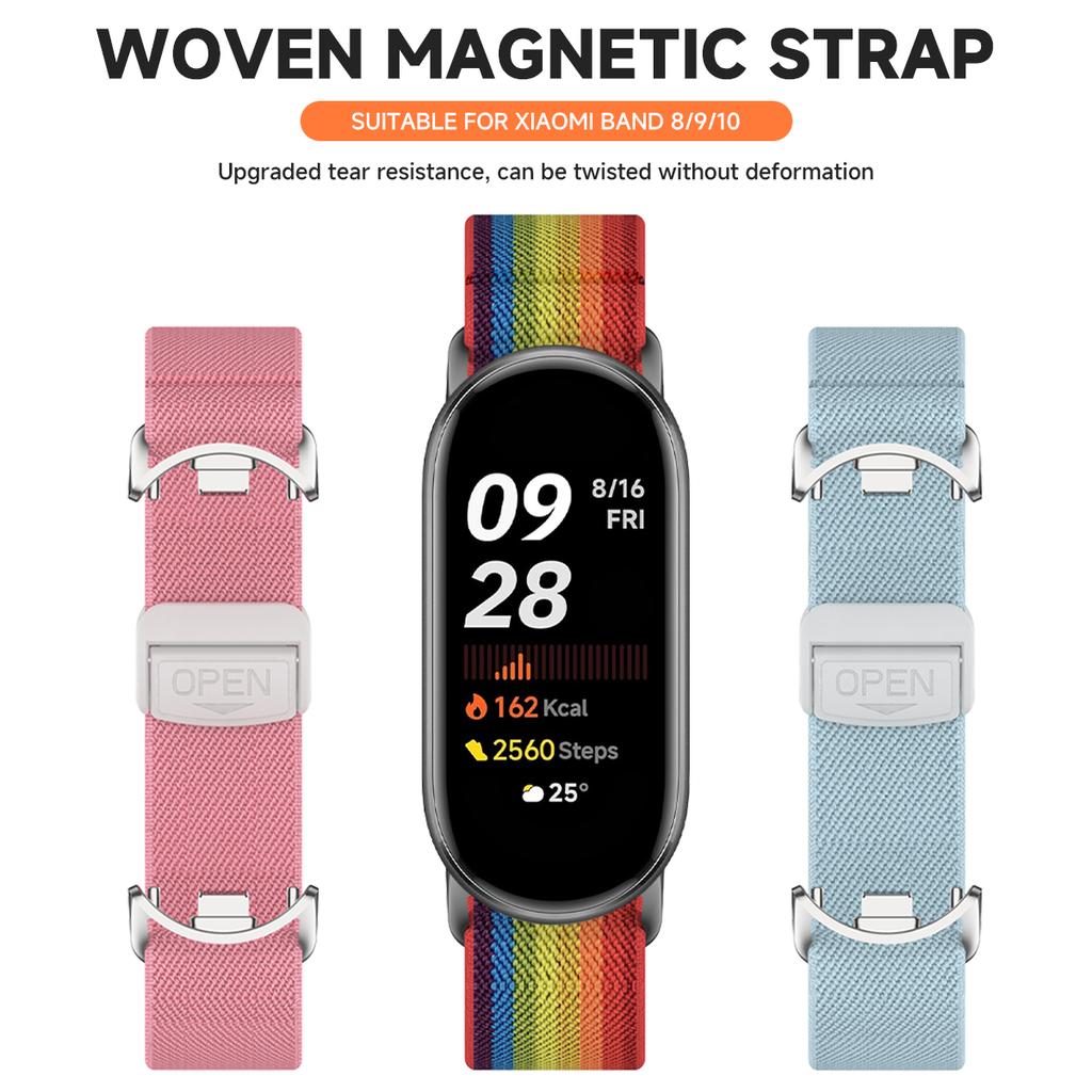 Эластичный нейлоновый ремешок для Xiaomi Band 10/9/8 Магнитный плетеный спортивный ремешок для Miband 10 9 8 NFC Смарт-часы Запасной браслет