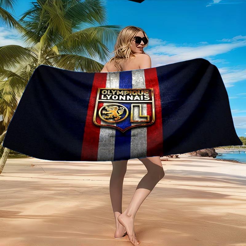 Lyon Football Crest Printed Microfiber Beach Towel, Soft And Absorbent, Quick-Dry, Ideal for Summer Travel, Beach Essential, Swimming Pool