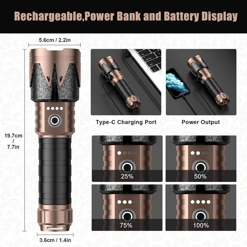 Super Bright Zoomable LED Flashlight SKYFIRE Rechargeable Powerful with Ignition Lens Zoomable Torchlight for Camping Hiking
