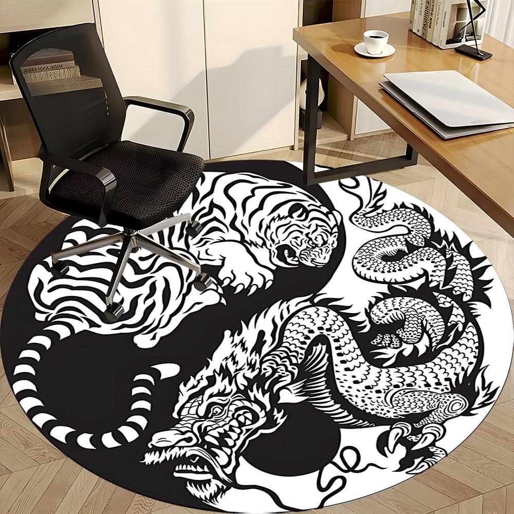 1pc Tiger Dragon YinYang Office Round Area Rug, Under Office Chairs Bedroom Living Room Home Decor, Room Deco, Available in Various Sizes