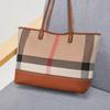 Fashionable and Casual Large Capacity Genuine Leather Women's Bag Trendy New High-end Plaid Canvas Plus Bag Tote Women's Bag