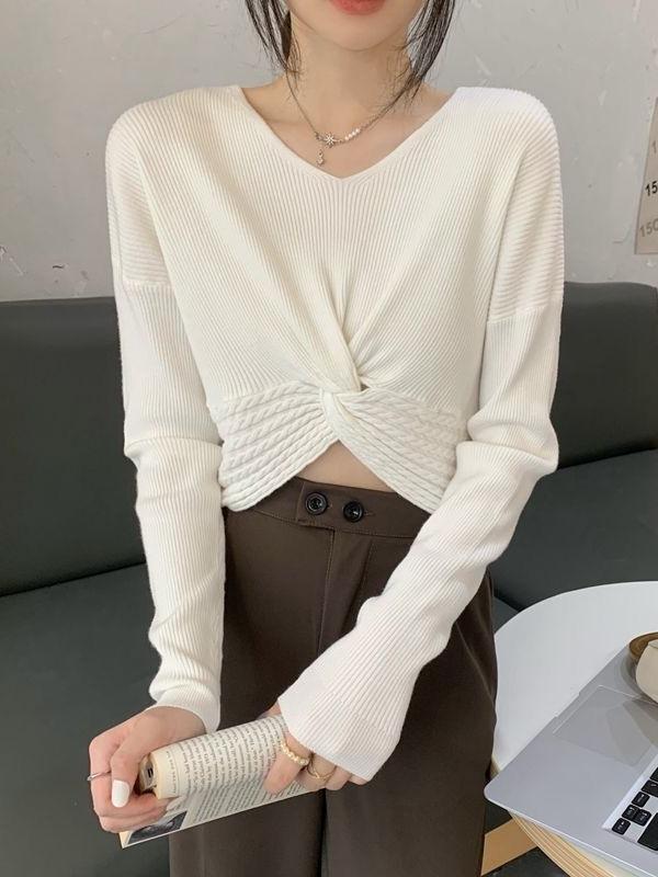 Autumn V-Neck Long-Sleeve Knit Sweater for Women