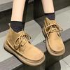 2025 Горячая Распродажа Обувь для Женщин Шнуровка Женские Ботинки Зимние Круглый Носок Однотонные Флоковые Голые Ботинки На Низком Каблуке Лаконичные Ботинки