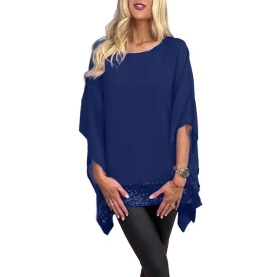 Женские топы с пайетками и нерегулярным дизайном, свободные шаль-пуловеры, топы с круглым вырезом и рукавами «летучая мышь»