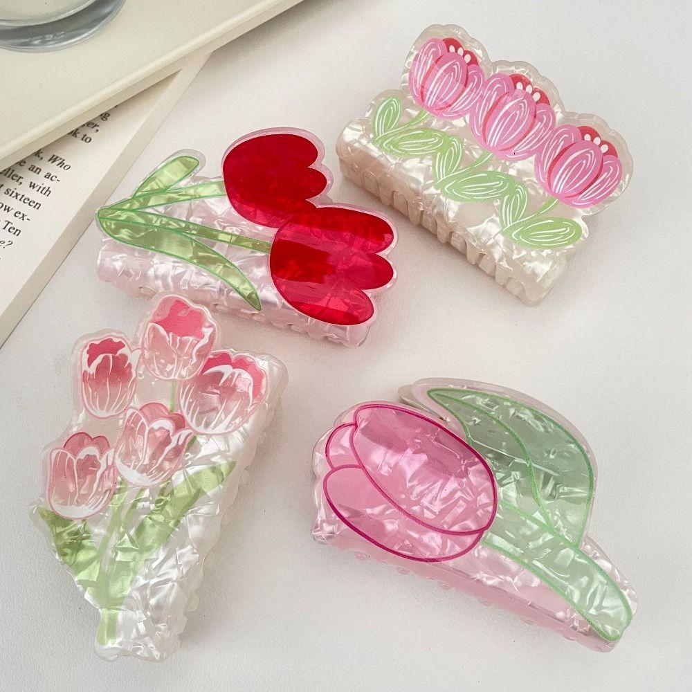 Acetic Acid Acetate Shark Clip Ponytail Holder Acetic Acid Grab Clip Tulip Flower Hair Claw Girl