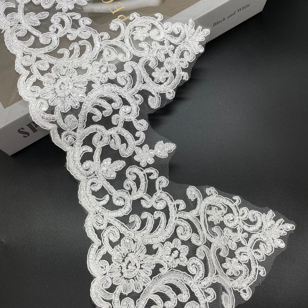 50Yard 15Cm Car Bone Lace Wedding Dress Clothing Accessories Fabric Cloth Decorative Beads Lace Polyester Silk Cloth