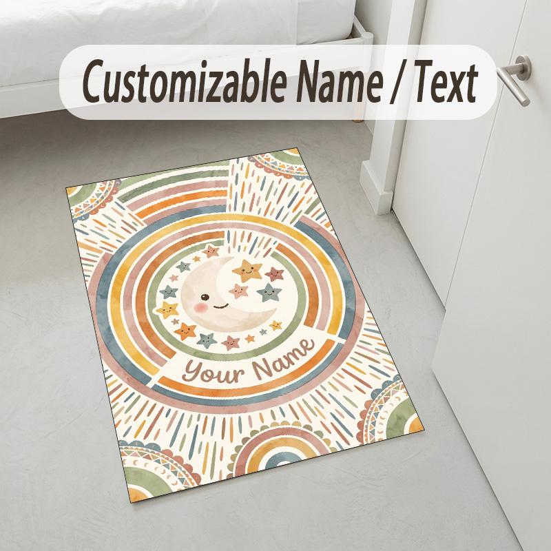 Moon Stars Night Theme Soft Crystal Velvet Rug Custom Name & Text Print Non Slip Floor Rug for Bedroom Living Room