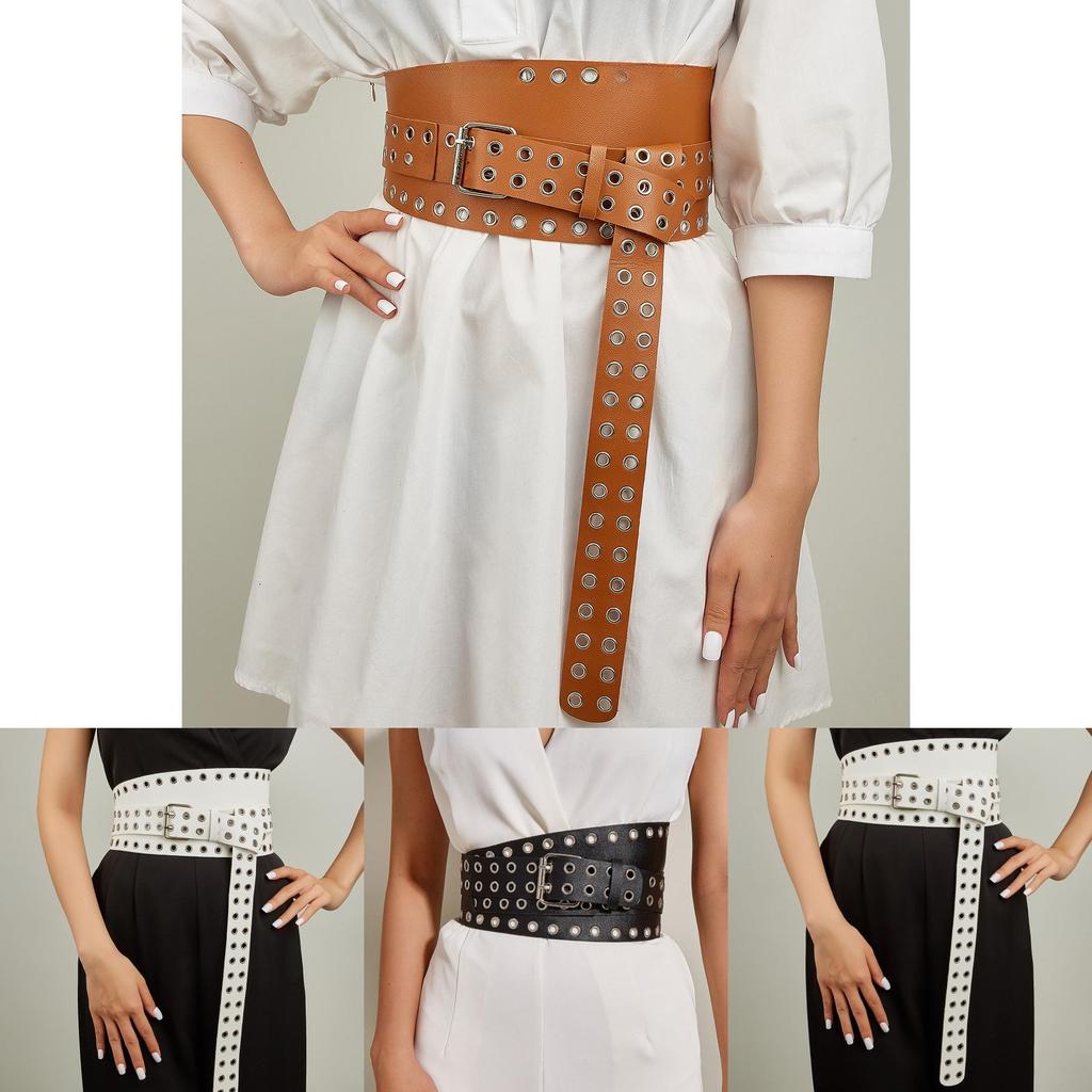 Винтажный широкий пояс в британском стиле для платьев из искусственной ПУ кожи с декором в виде счастливого узора для женщин, лето 2023