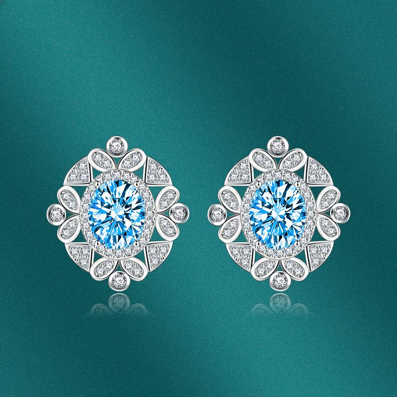 BELLA BOX Luxury Women Fashion Oval Zircon Stud Earrings Wedding Engagement Party Gift