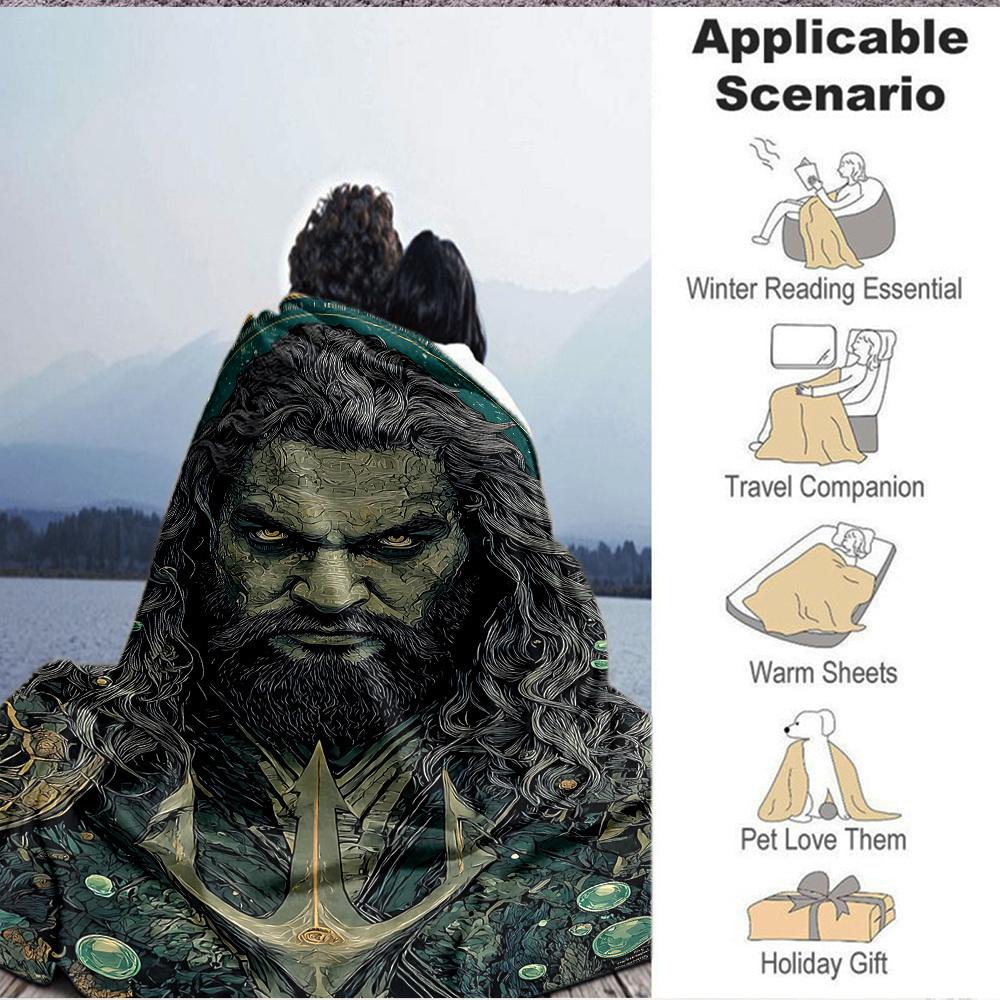 1pc Ocean King Flannel Throw Blanket Lightweight Soft Warm All Season Blanket for Sofa, Bed, Travel,L1028158