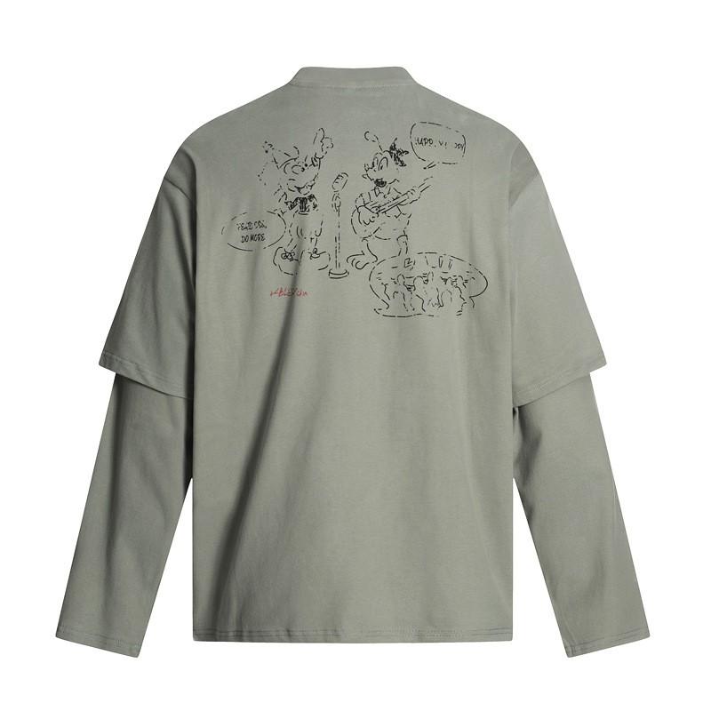 Unisex Oversized Long Sleeve T-Shirt With Cartoon Print Layered Look Streetwear Casual Top