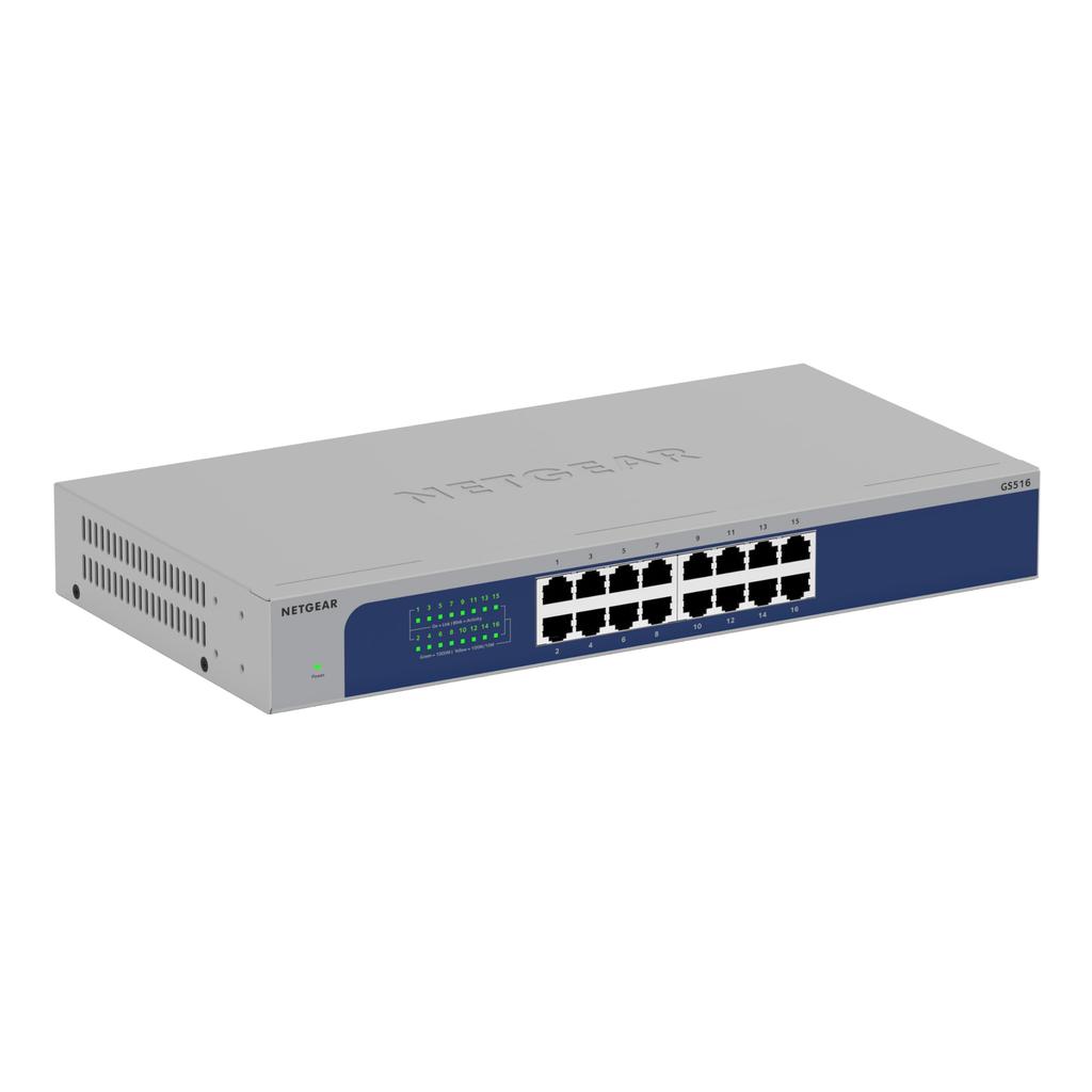 [Оригинальный товар] NETGEAR GS516-300JPS 16-портовый 1G неуправляемый коммутатор в металлическом корпусе, бесшумный, без вентилятора, Ограниченная пожизненная гарантия на оборудование