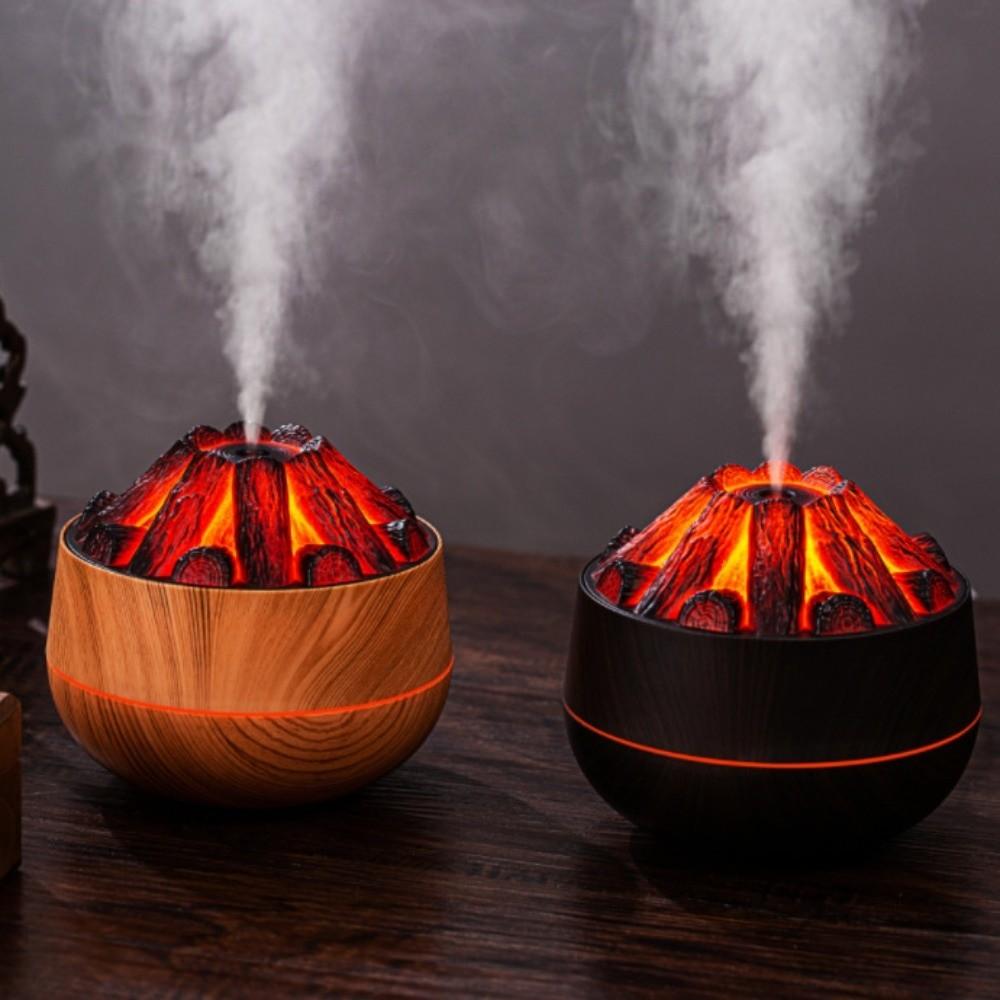 Creative Flame Wood Grain Humidifier 300ml Capacity Indoor Aromatherapy Machine Desktop