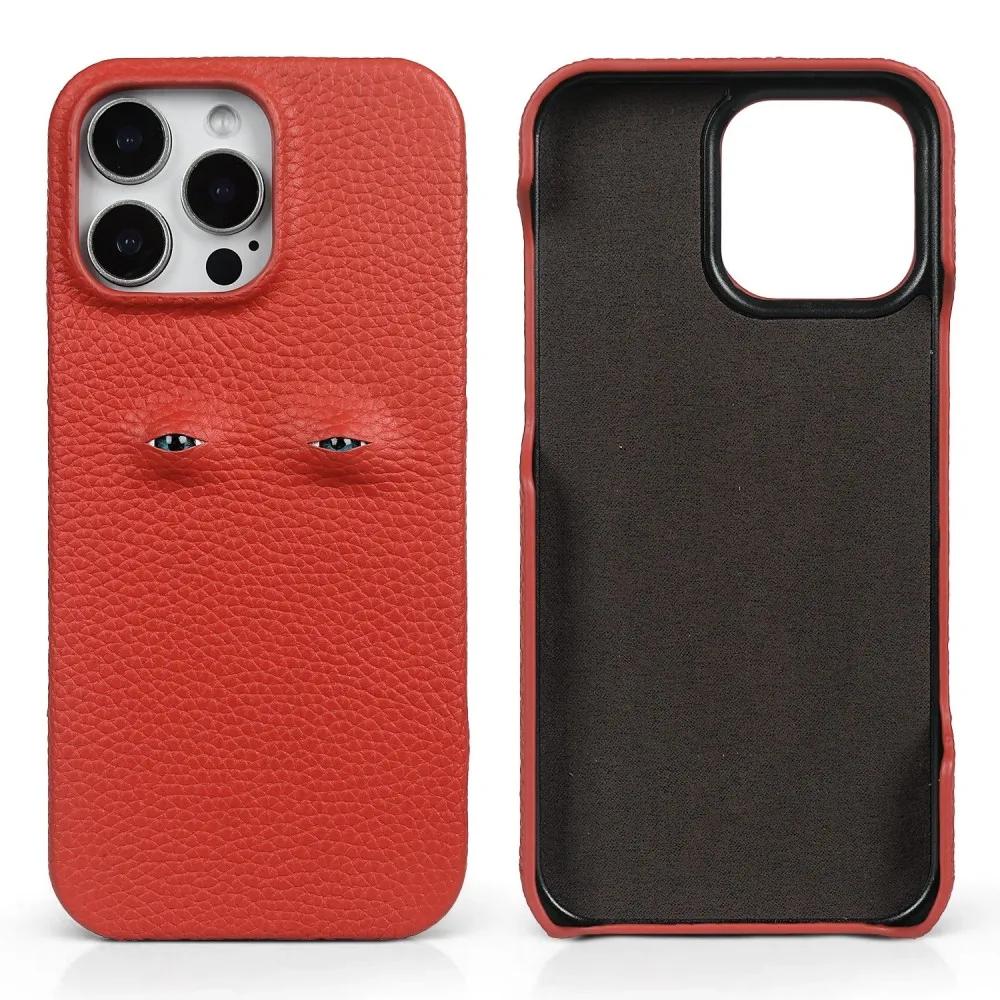 Уникальный дизайн глаз Чехол из натуральной кожи для Iphone 16 Pro Max 18Pro 17 14 13 12 Защитный задний чехол-бампер Персональный Coque Capa