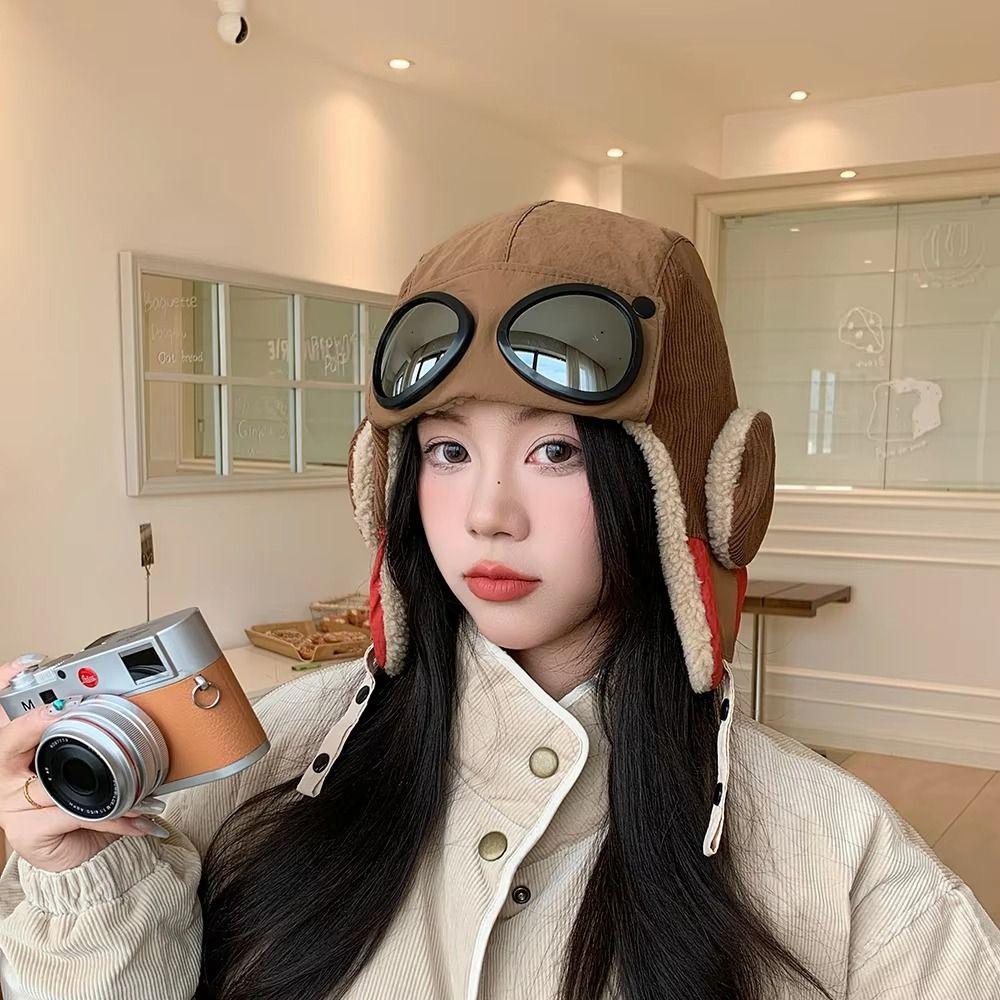 Anti Fog Winter Pilot Hat With Goggles Beanie Cycling Lei Feng Hat Earflap Cap Motorcycle