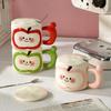 Милая кружка Apple, дизайн для пары, нишевый, с крышкой и ложкой, керамическая, бытовая, женская, очень красивая чашка для питья воды