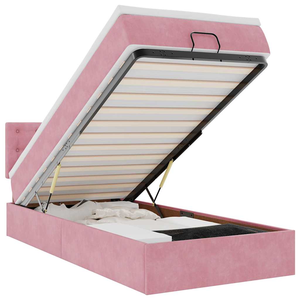 Enjoy restful nights with this ottoman bed with mattress and LED lights in pink 100 x 200 cm velvet fabric