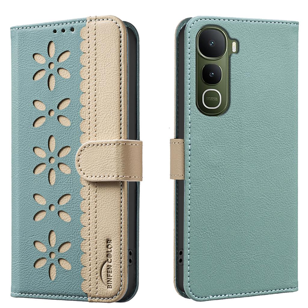 Кожаный чехол для vivo Y400 5G BINFEN COLOR BF36 с цветочным узором, чехол для телефона, кошелек с RFID-защитой, подставка