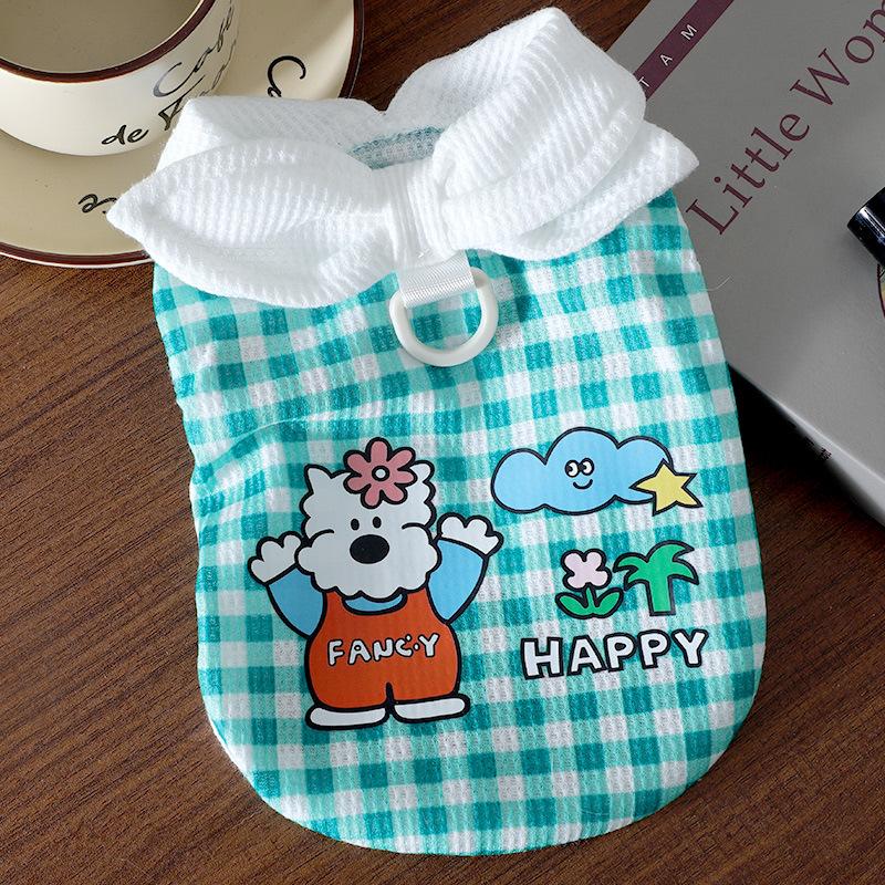 Puppy clothes spring thin puppies summer dog pet than bear high value cartoon plaid vest yorkshire